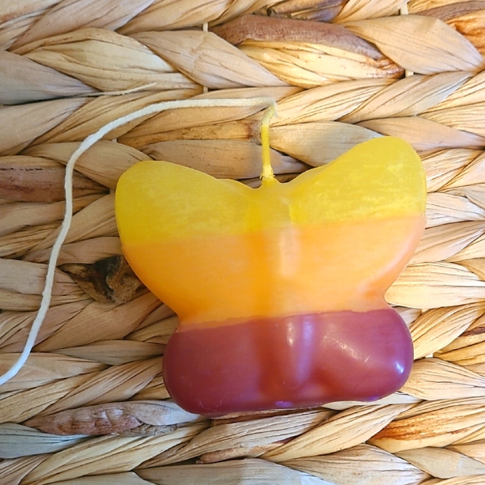 Hand Dipped Butterfly Shaped Candle in Yellow, Orange, and Purple